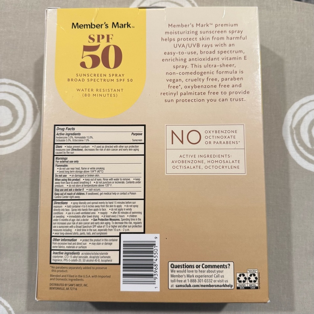 NIB Member's Mark SPF 50 Sunscreen Spray Set-3 Bottles - Picture 3 of 7
